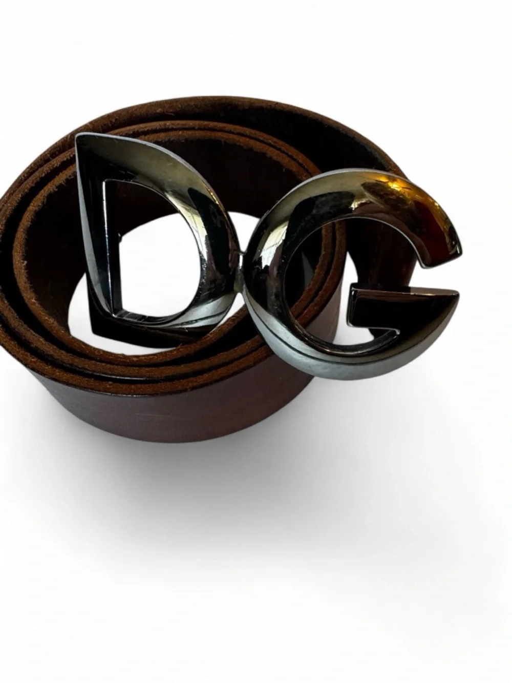 Dolce & Gabbana DG Logo Brown Leather Belt Size 95 (38) - Picture 3 of 13